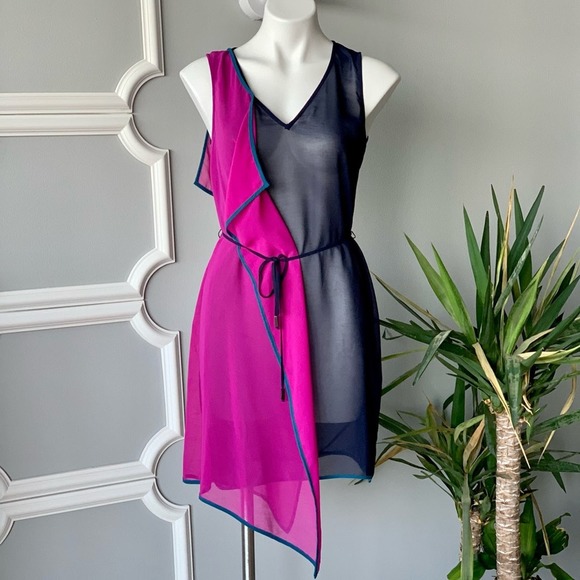 Akiko Colorblock Sheer Asymmetrical Hem Dress XS - Picture 1 of 9